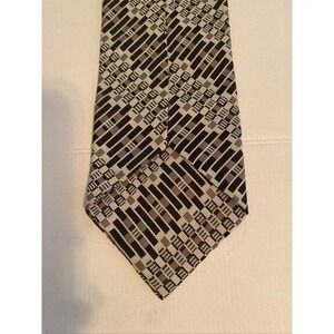 Vintage Mens Geometric Block Pattern Necktie Brown Tan‎ 100% Acetate RN 34888